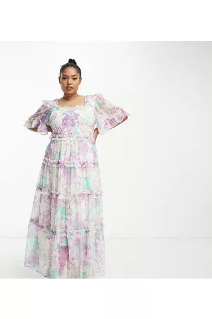 Simply Be Women Printed Dresses - Exclusive chiffon tiered maxi dress in floral
