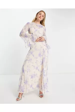 ASOS Long sleeve chiffon maxi dress with frill cuffs in floral print
