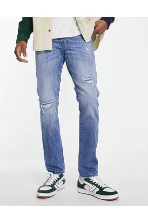 JACK & JONES Intelligence Glenn slim fit jeans with pant platter rip and repair in light wash
