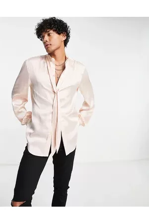 ASOS Satin shirt with blouson sleeve and tie neck in