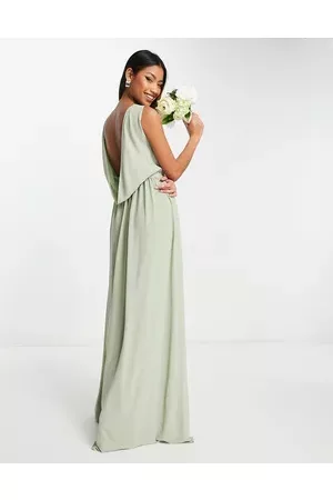 TFNC Women Maxi Dresses - Bridesmaid chiffon maxi dress with deep cowl back in sage