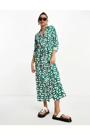River Island Women Casual Dresses - Geometric print belted midi shirt dress in