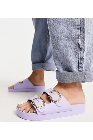 London Rebel Women Sandals - Double buckle footbed sandals in lilac