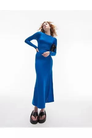 Topshop Women Casual Dresses - Knitted bodice midi dress in blue
