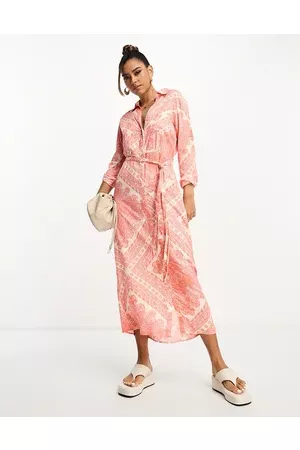 River Island Women Casual Dresses - Paisley belted shirt midi dress in
