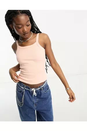 Wrangler Women Vests & Camis - Ribbed tank top with logo in peach melba