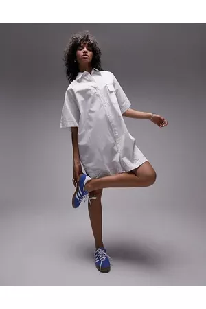 Topshop Women Casual Dresses - Oversized topstitch mini shirtdress in poplin