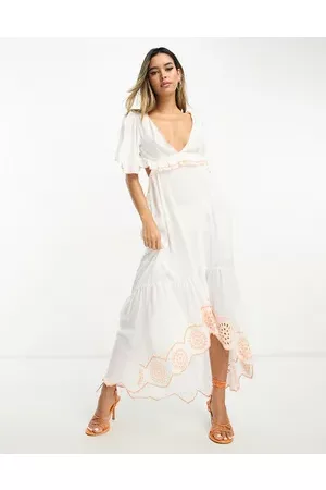 River Island Women Maxi Dresses - Embroidered cut out maxi beach dress in