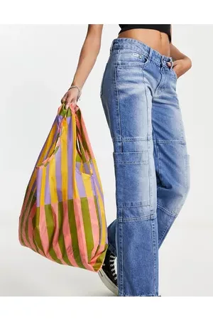 Baggu Women Tote Bags - Standard nylon shopper tote bag in sunset quilt stripe