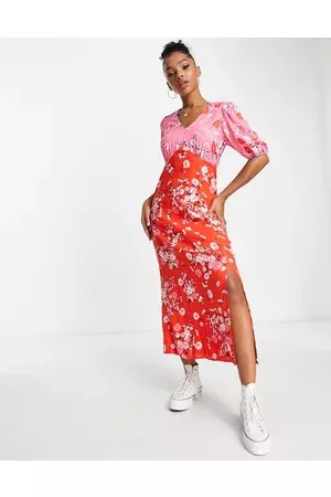 New Look Women Casual Dresses - Contrast print midi tea dress in and red floral