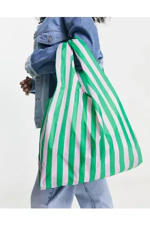 Baggu Women Tote Bags - Standard nylon shopper tote bag in pink green awning stripe