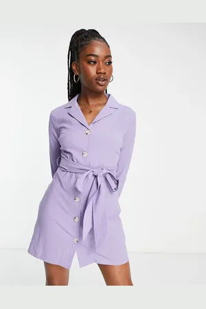 Lola May Tie waist shirt dress in lilac