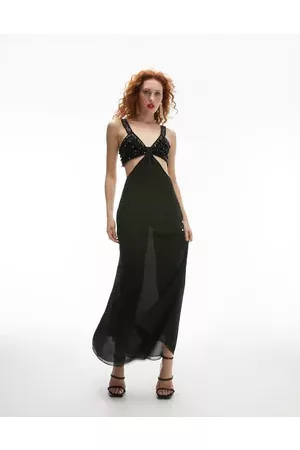 Topshop Women Midi Dresses - Embellished sheer knot front bralet midi dress in