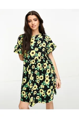 New Look Women Casual Dresses - Jersey smock mini dress in sunflower print
