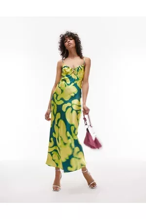 Topshop Women Casual Dresses - Cami midi slip dress in and yellow print