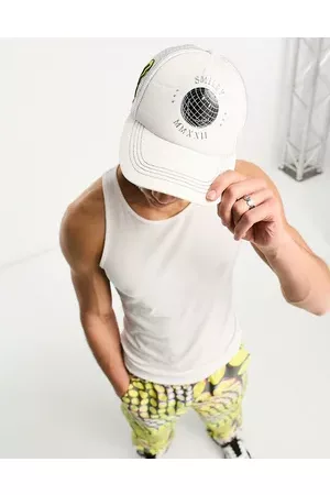 ASOS Men Caps - Smiley Collab trucker cap with logo and contrast yellow peak in