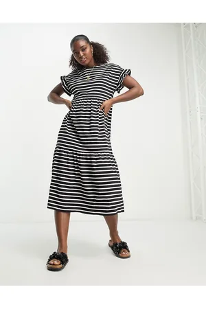 New Look Women Casual Dresses - Jersey smock midi dress in and white stripe