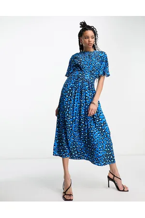 Whistles Women Printed Dresses - Flutter sleeve midi dress in midnght leopard print