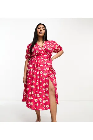 Influence Wrap front midi dress in and white floral print
