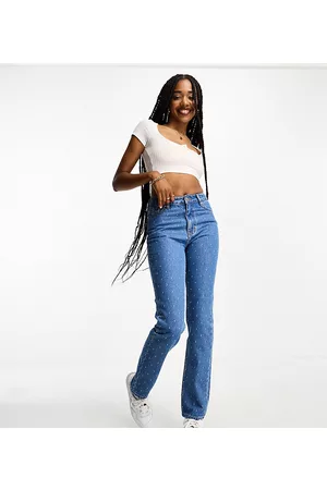 Don't Think Twice Tall DTT Tall flare leg jeans with folded waist in washed  black 