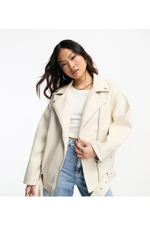 Oversized white cheap leather jacket