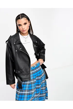 Noisy May Faux leather oversized biker jacket in