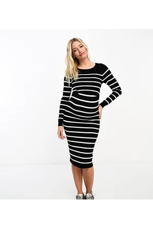 Mama;licious Mamalicious Maternity double layer midi dress in and white stripe