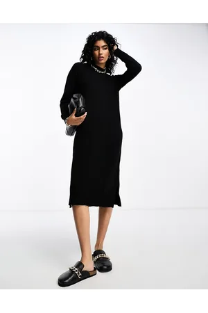 VILA High neck knitted midi jumper dress in