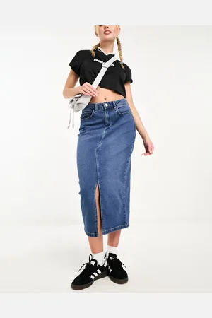 Noisy May Denim midi skirt in mid