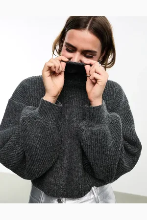 Monki Cropped high neck jumper in dark melange