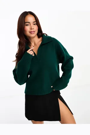 Monki Long sleeve collar knitted sweater in dark