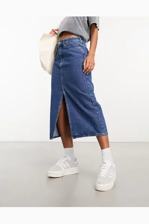 ONLY Denim midi skirt with front split in mid