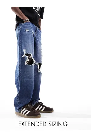 ASOS Baggy jeans with heavy rips in mid wash