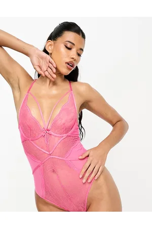 ASOS DESIGN cut out bodysuit in pink lace