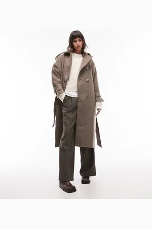 Topshop Super oversized brushed trench coat in mocha