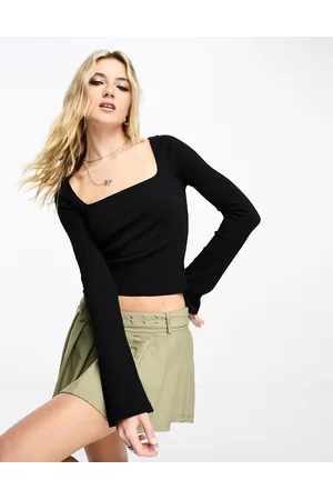COLLUSION exposed seam long sleeve mesh top in green