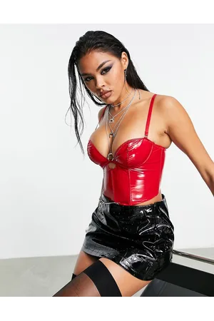 ASOS DESIGN Fuller Bust Bette vinyl underwired corset with removable straps  in red