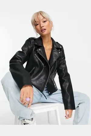 Noisy May Faux leather look biker jacket in