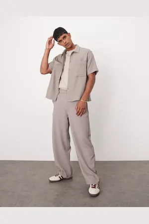 Bershka Wide leg plisse trouser co-ord in light brown