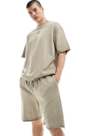 Bershka Raw edge washed co-ord short in stone