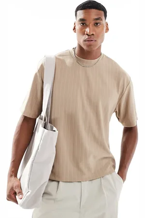 ASOS Co-ord relaxed boxy t-shirt in beige pinstripe