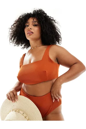 ASOS Curve Emily rib crop bikini top in rust