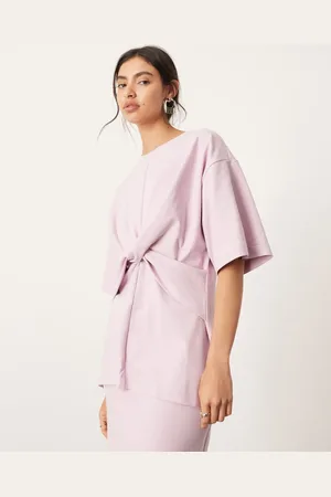 ASOS Premium textured jersey twist detail tshirt co-ord in lilac