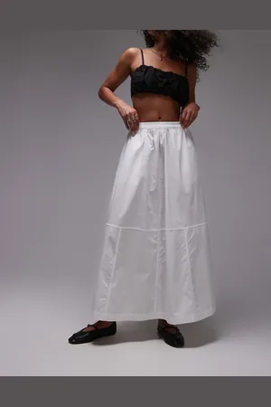 Topshop Poplin midi full skirt in ivory