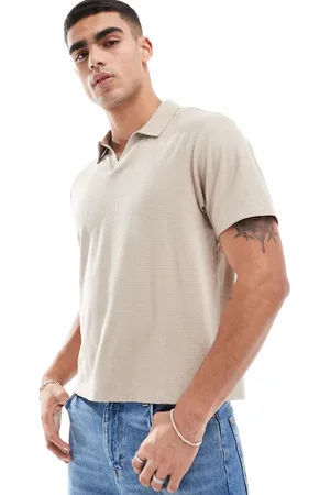 ASOS Standard fit heavyweight polo t-shirt with textured feel in stone