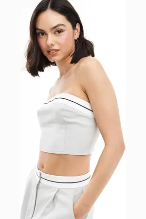 Miss Selfridge Tailored contrast trim bandeau top in blue co ord