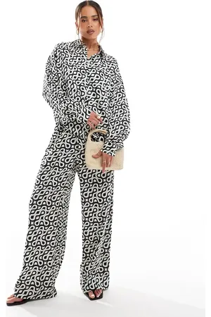 SELECTED Femme satin trouser co-ord in abstract print - MULTI