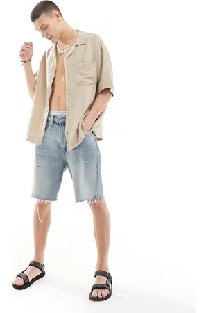 COLLUSION Textured oversized revere short sleeve shirt with raw seam detail in ecru