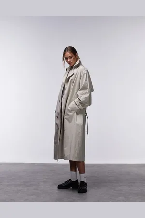 Topshop Longline trench coat in stone