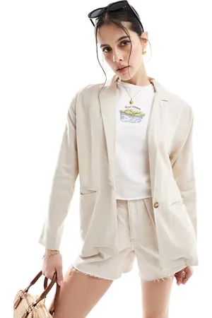Threadbare Linen blend soft blazer in off